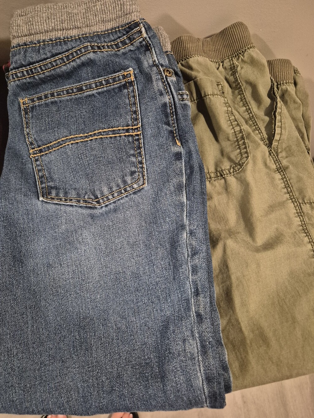 Carters Boy's 2 Pair Pants Sz 10 /jeans And Green Pair Both Elastic Waist